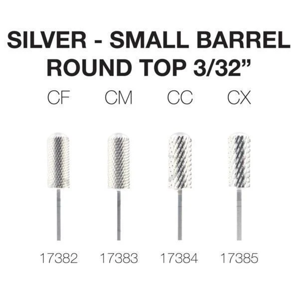 Cre8tion Nail Drill Tip - 2 Way Carbide 3/32" Silver Small Barrel Round Top