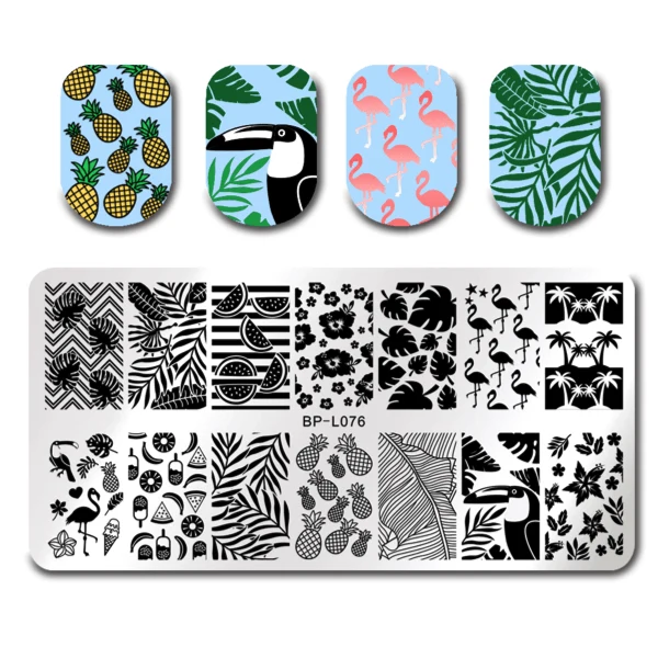 Born Pretty - Stamping Plate Summer Fruit Leaf Flamingo Nail Plate BP-L076 #40067