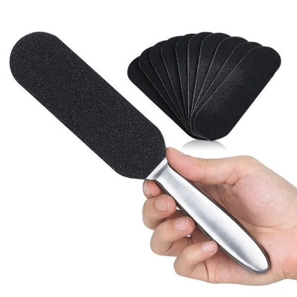 Pedicure Stainless Steel Callus Smoother File With 10pcs Dry Sanding Papers