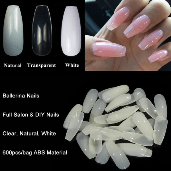 Ballerina Coffin Acrylic Nail Tips 600pcs/bag
