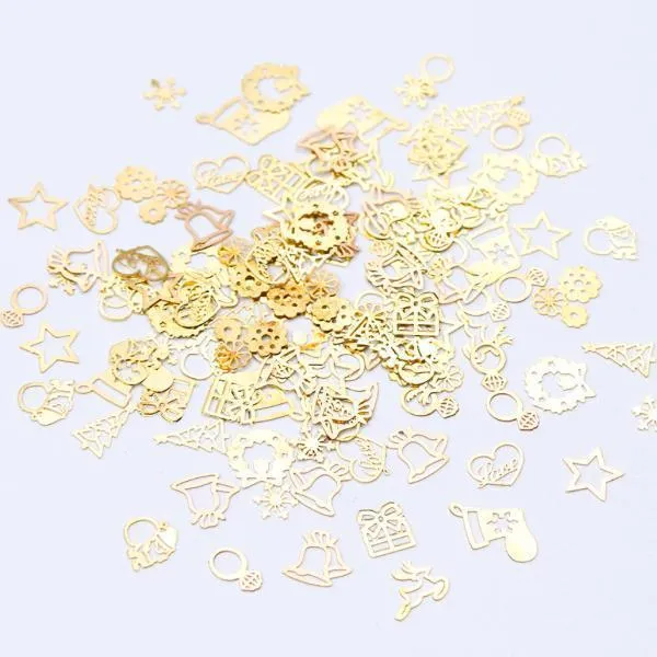 Full Beauty - 1 Bottle 3D Gold Metal Nail Art Decoration Christmas Themed