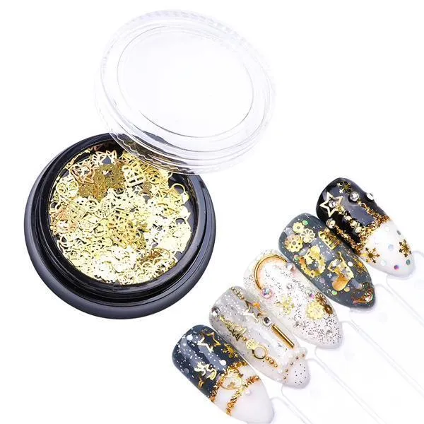 Full Beauty - 1 Bottle 3D Gold Metal Nail Art Decoration Christmas Themed