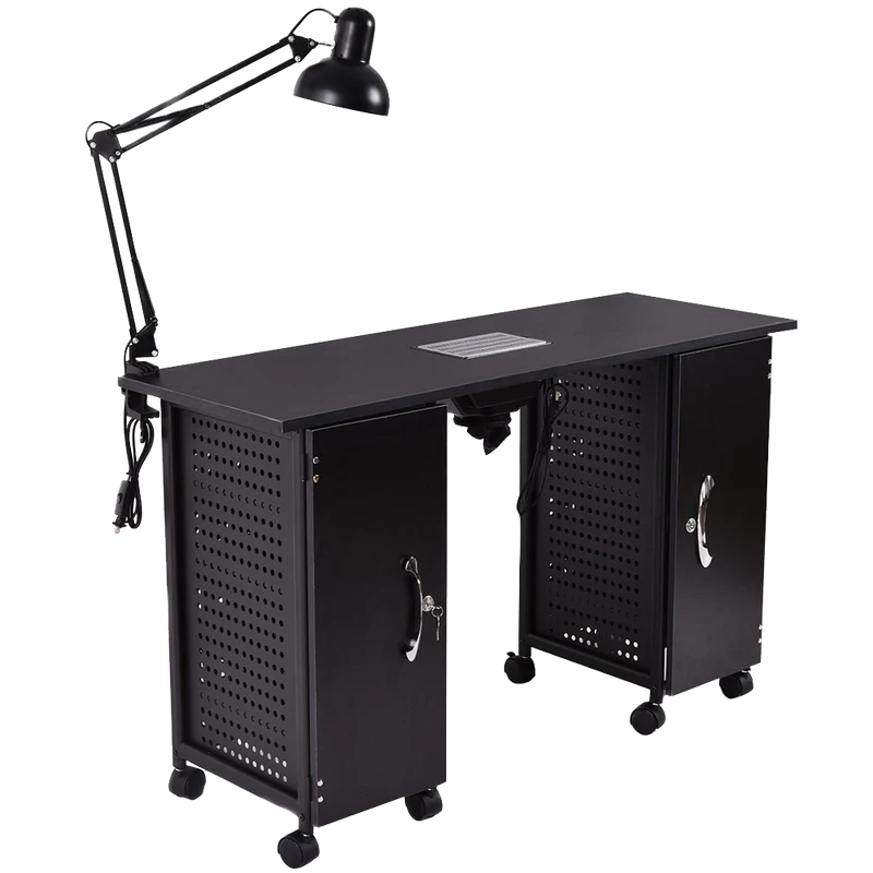 Giantex Manicure Nail Table Station Black Steel Frame Beauty Spa Salon Equipment Drawer