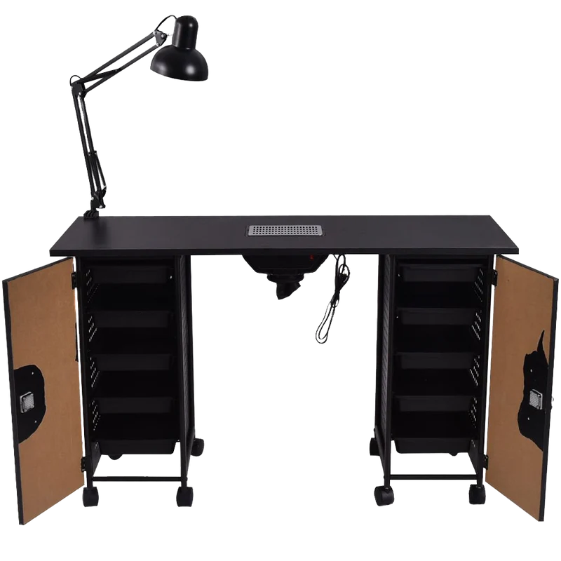 Giantex Manicure Nail Table Station Black Steel Frame Beauty Spa Salon Equipment Drawer