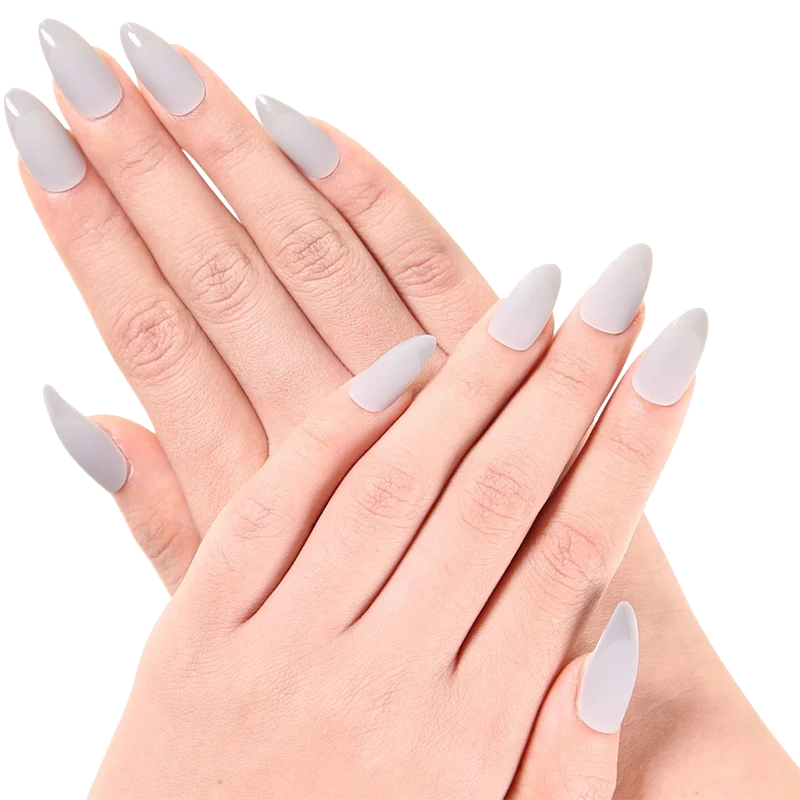 Ejiubas 24 Pcs Grey Color Matte With Glossy Finish Full Cover Talone Medium False Nail Tips
