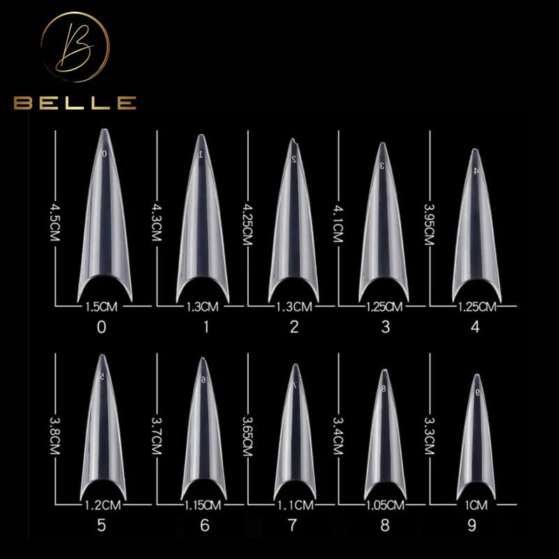 500 Premium Nail Tips - Stiletto Shaped (Clear)