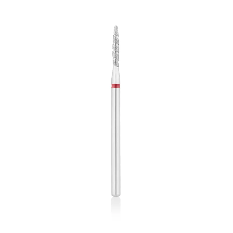 Diamant-Fräser Bit Flammen Form TORNADO safe L- 12,0 mm., Ø1,8 mm Rot / Blau