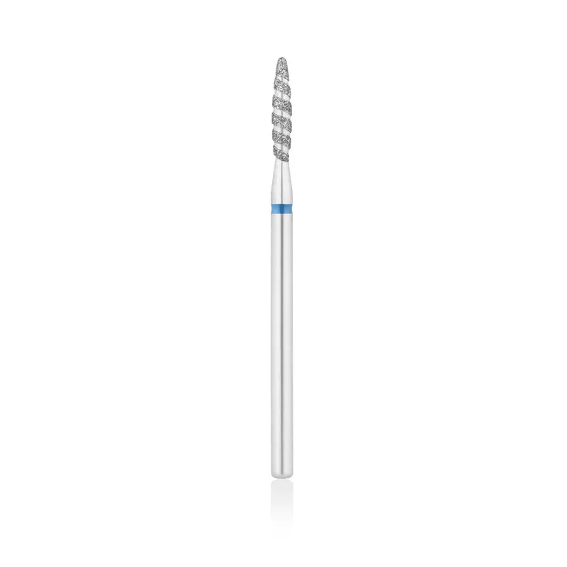 Diamant-Fräser Bit Flammen Form TORNADO safe L- 12,0 mm., Ø1,8 mm Rot / Blau