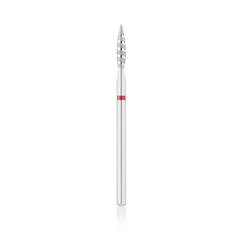 Diamant-Fräser Bit Flammen Form TORNADO scharf L- 12,0 mm., Ø2,3 mm Rot / Blau