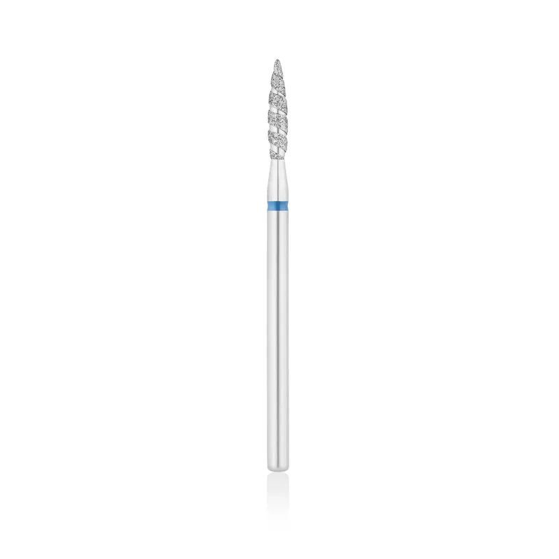 Diamant-Fräser Bit Flammen Form TORNADO safe L- 12,0 mm., Ø2,3 mm Rot / Blau