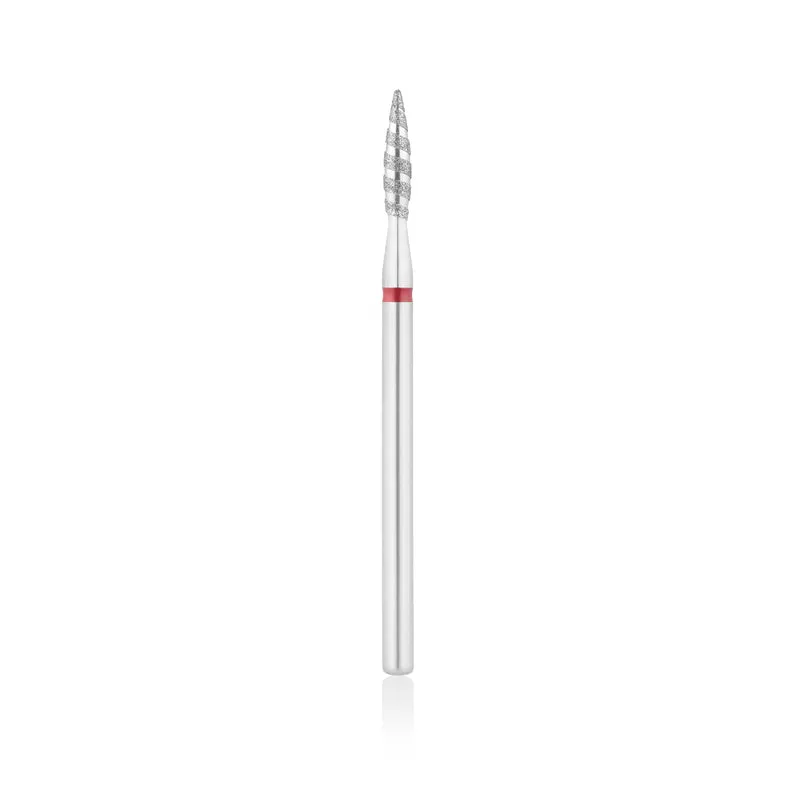Diamant-Fräser Bit Flammen Form TORNADO safe L- 12,0 mm., Ø2,3 mm Rot / Blau