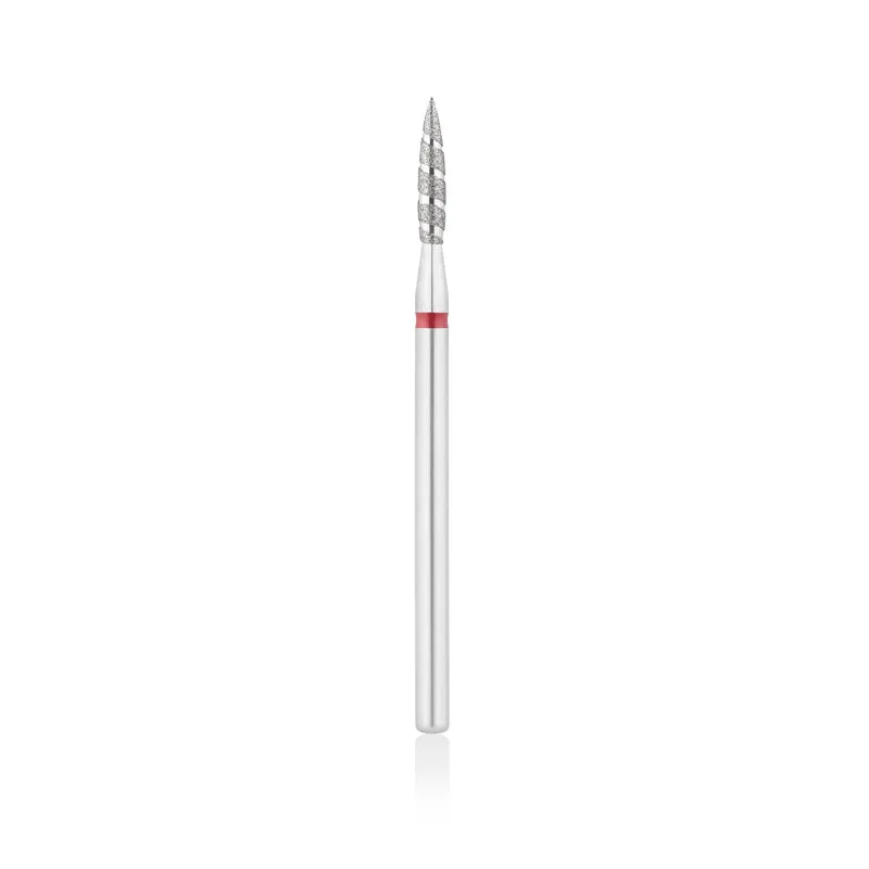 Diamant-Fräser Bit Flammen Form TORNADO scharf L- 12,0 mm., Ø2,1 mm Rot / Blau