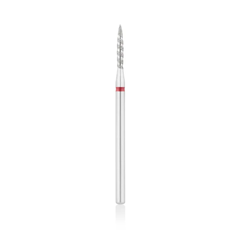Diamant-Fräser Bit Flammen Form TORNADO scharf L- 12,0 mm., Ø1,8 mm Rot / Blau