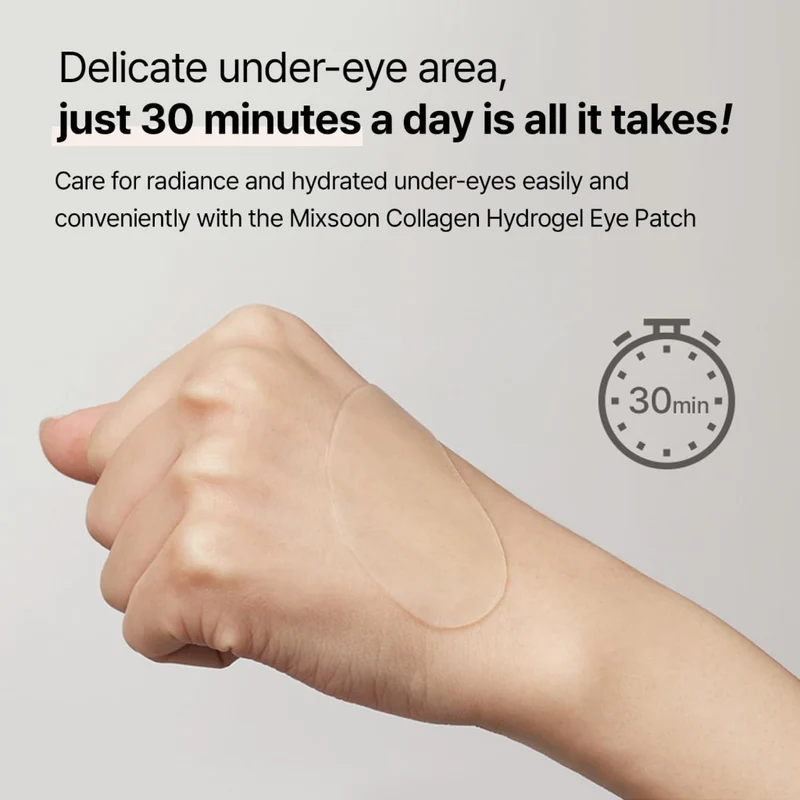 Mixsoon Collagen Hydrogel Eye Patch 84g, Hydrating, Firming, and Wrinkle-Care Patches with Peptides - 30 Pairs