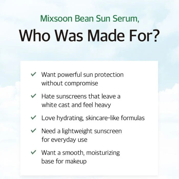 Mixsoon Bean Sun Serum (SPF50+) Lightweight Hydrating Protection with Fermented Soybean Extract - 50ml