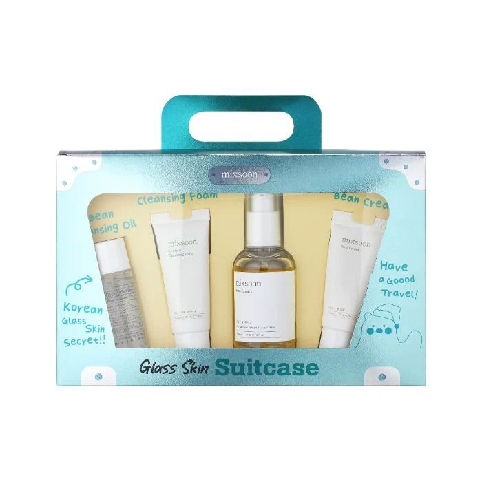 Mixsoon Glass Skin Suitcase – Travel Skincare Set with Bean Cleansing Oil, Centella Foam, Essence and Cream
