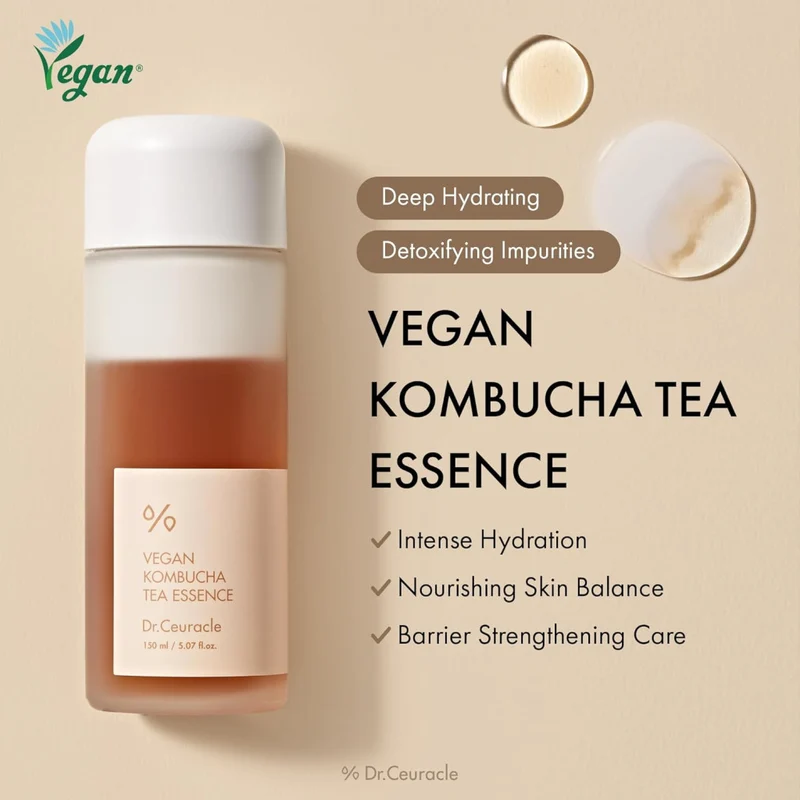 Dr. Ceuracle Vegan Kombucha Tea Essence, Probiotic Hydrating Detox for Glowing Skin - 150ml