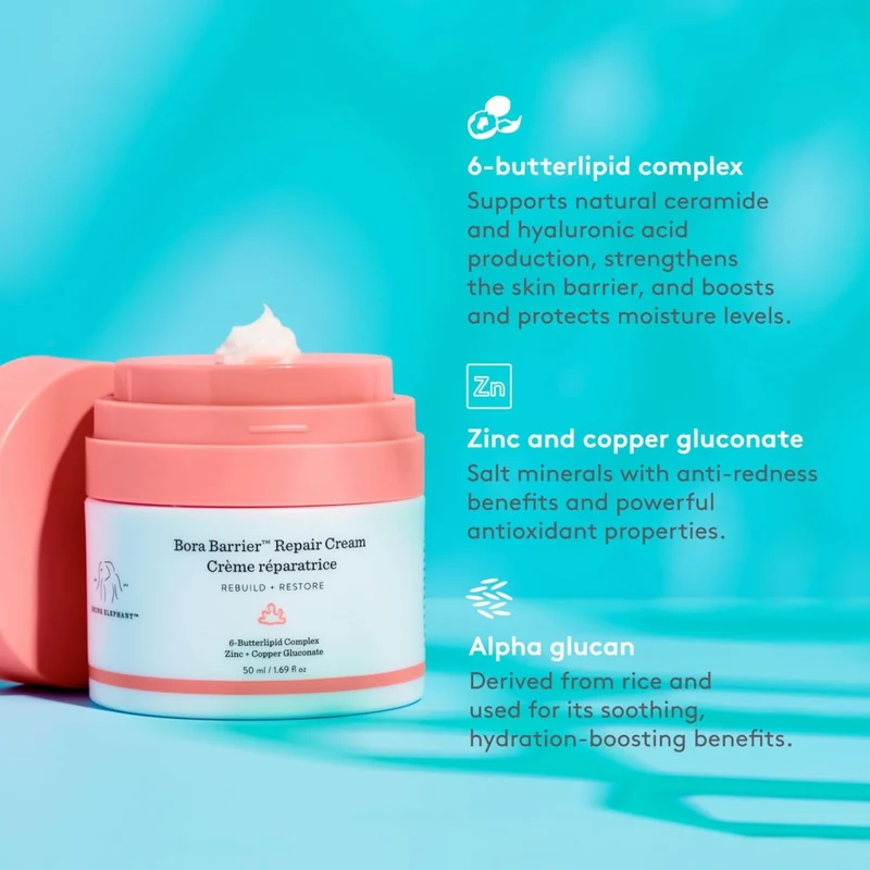 Drunk Elephant Bora Barrier Repair Cream, Ultra-Rich Moisturizer for Dry and Compromised Skin, 50ml