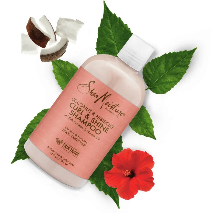 Shea Moisture Coconut and Hibiscus Curl & Shine Shampoo Sulphate Free Cleanser for Curly and Thick Hair 384ml