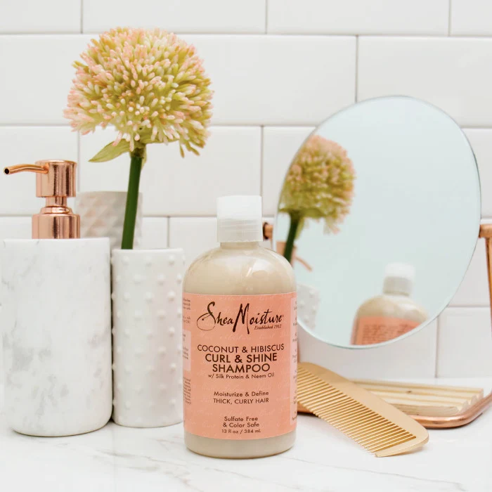 Shea Moisture Coconut and Hibiscus Curl & Shine Shampoo Sulphate Free Cleanser for Curly and Thick Hair 384ml