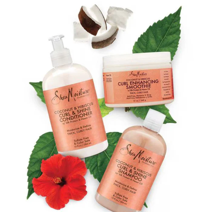 Shea Moisture Coconut and Hibiscus Curl & Shine Shampoo Sulphate Free Cleanser for Curly and Thick Hair 384ml