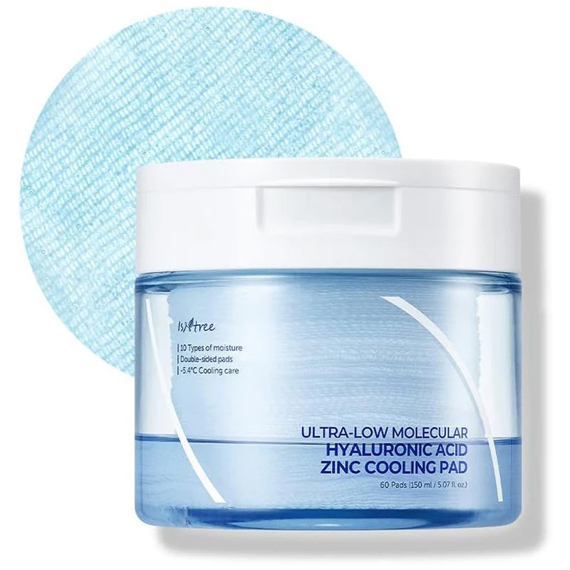 Isntree Ultra Low Molecular Hyaluronic Acid & Zinc Facial Cooling Pads, Pack of 60's