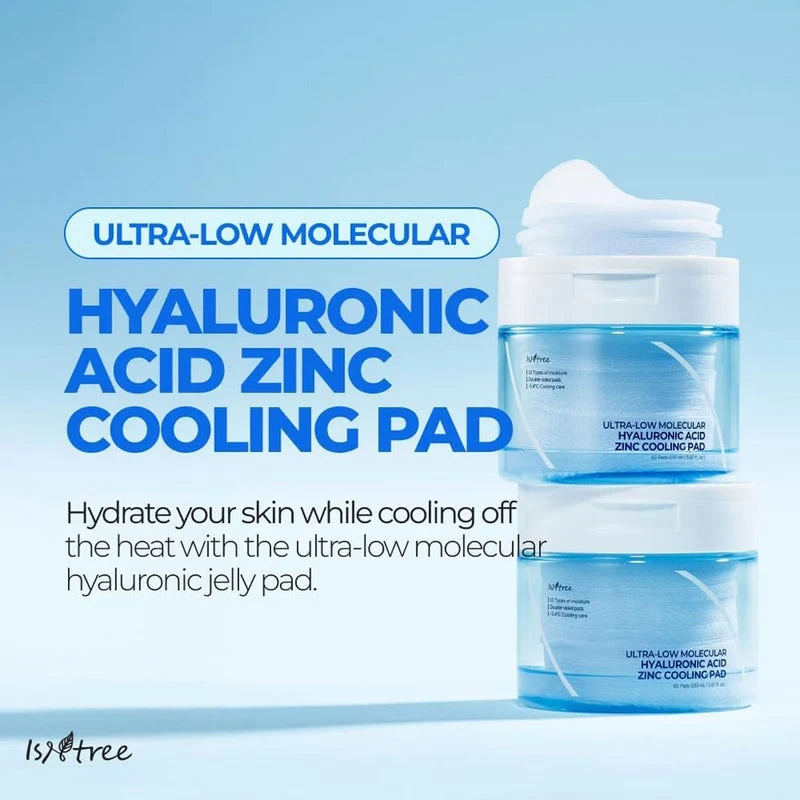 Isntree Ultra Low Molecular Hyaluronic Acid & Zinc Facial Cooling Pads, Pack of 60's