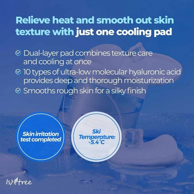 Isntree Ultra Low Molecular Hyaluronic Acid & Zinc Facial Cooling Pads, Pack of 60's