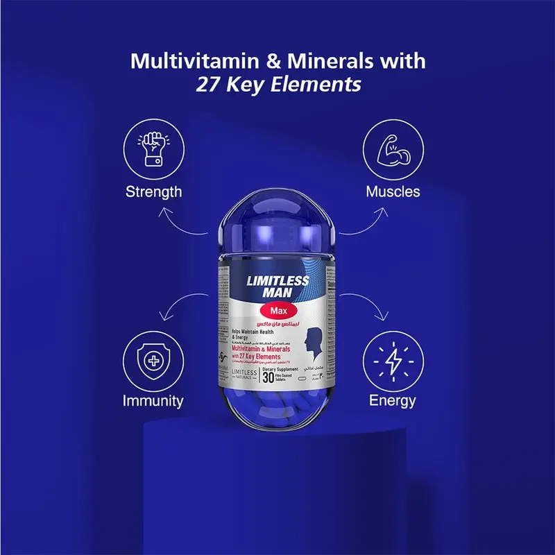Eva Pharma Limitless Man Max Multivitamin & Minerals for Men – 30 Tablets