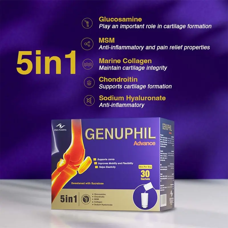 Eva Pharma Genuphil Advance 5-in-1 Joint Support Powder Sachets – Pack of 30