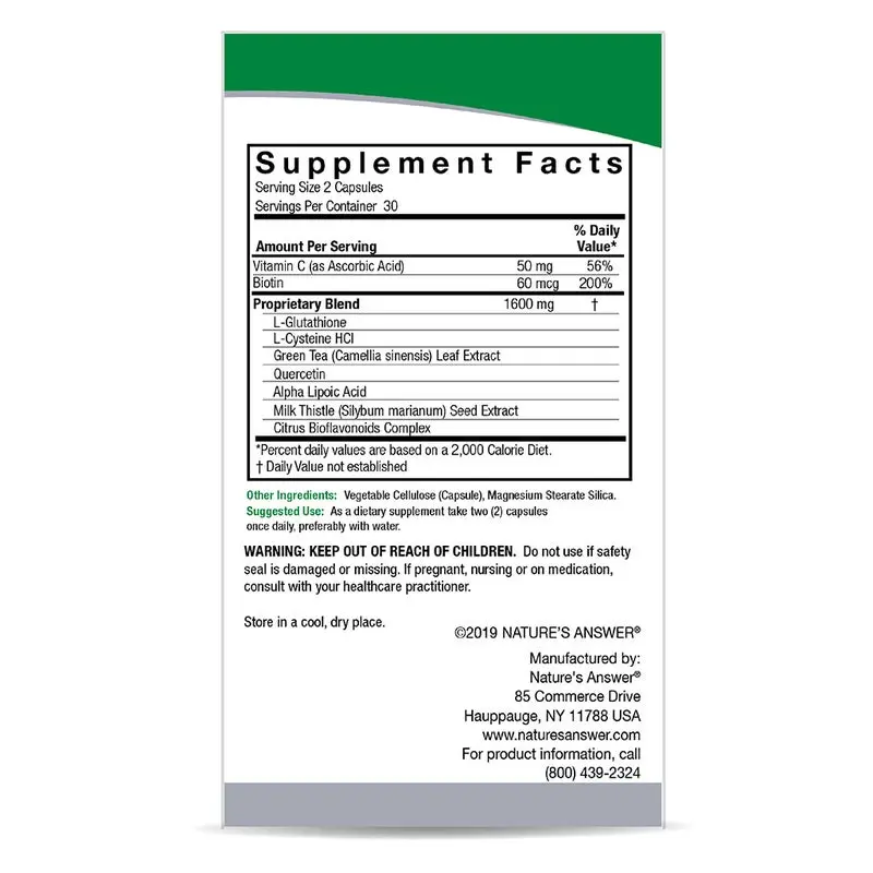Nature's Answer DermaBrite With Glutathione Vegetarian Capsules For Skin Brightening, Pack of 60's