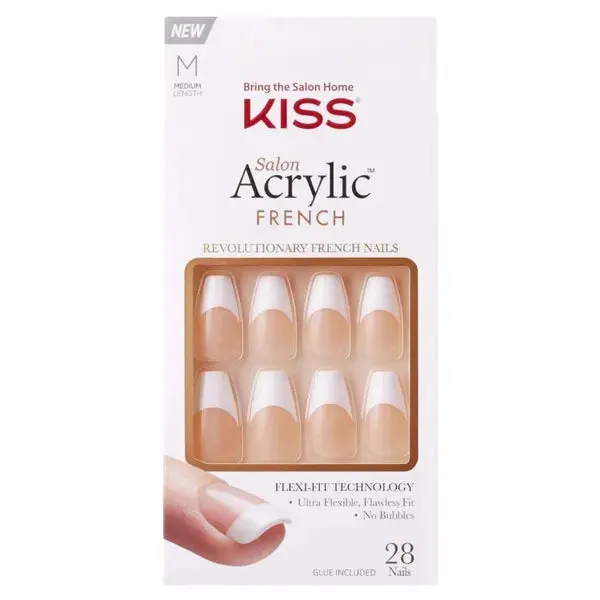 Kiss Salon Acrylic French Nails Medium Coffin KSA16C 29g