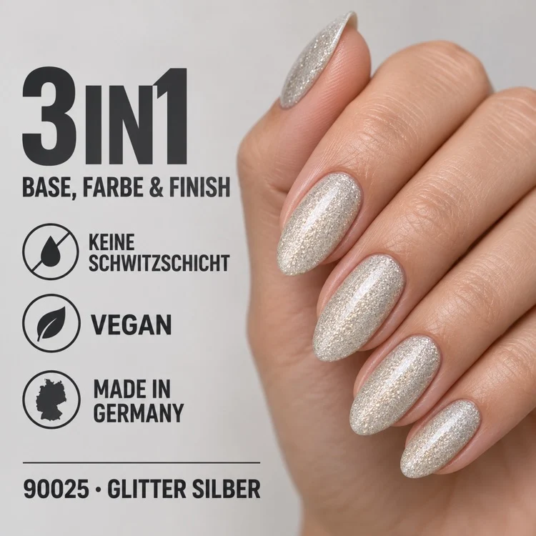 3in1 UV Gellack 90025 – Glitter Silber