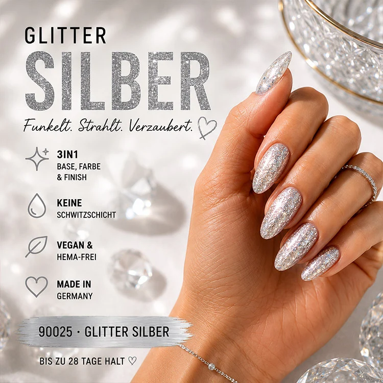 3in1 UV Gellack 90025 – Glitter Silber