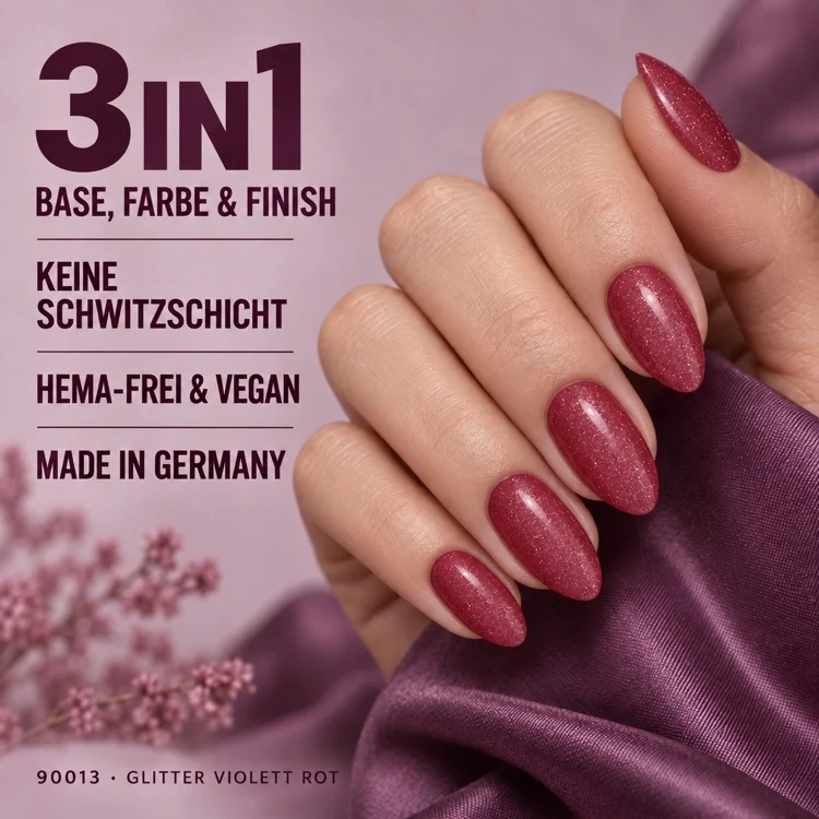 3in1 UV Gellack 90013 – Glitter Violett Rot – HEMA-frei