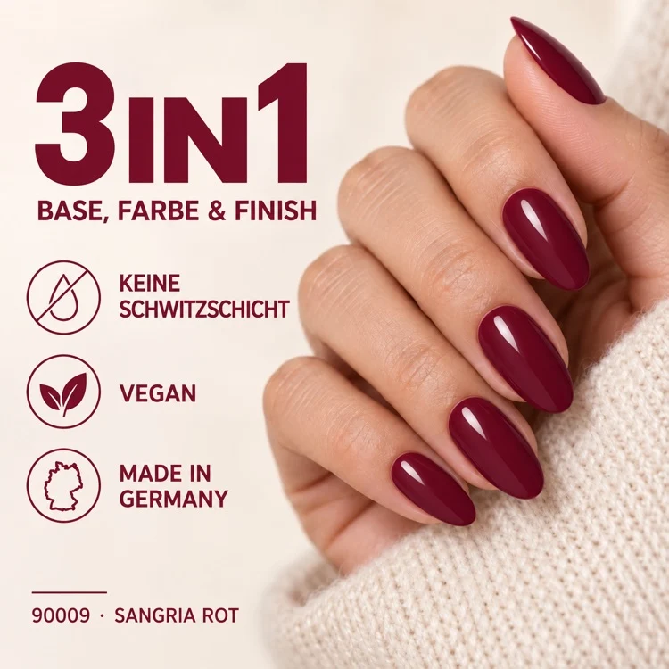 3in1 UV Gellack 90009 – Tiefes Sangria Rot